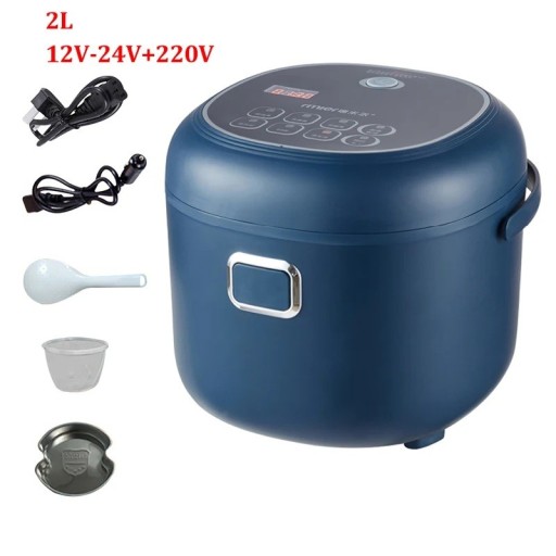 Vařič rýže multifunkční hrnec 2 l 220V kompaktní 22,5 × 20,5 cm modrý elektrický hrnec pro domácnost a cestování