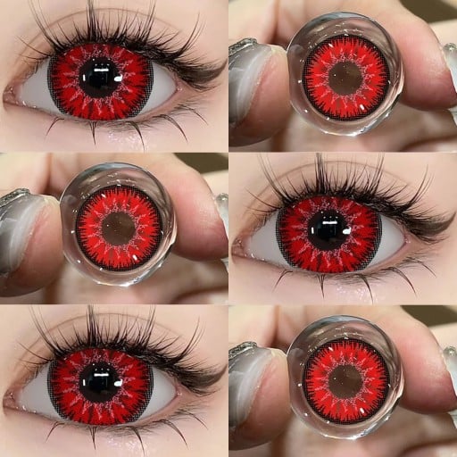 Värikkäät kontaktitikut punaiset realistinen verisuoniefekti voimakas musta reuna halkaisija 14.5 mm vuosittainen hydrogeeli cosplayta ja silmien tyylittelyä varten
