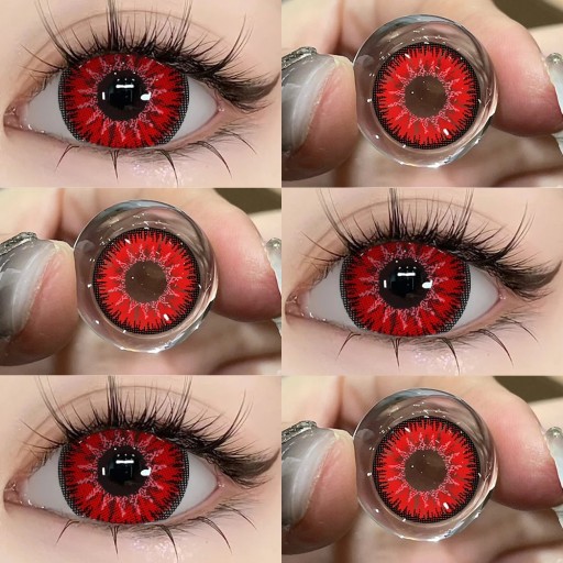 Värikkäät kontaktitikut punaiset realistinen verisuoniefekti voimakas musta reuna halkaisija 14.5 mm vuosittainen hydrogeeli cosplayta ja silmien