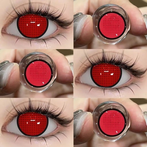Värilliset piilolinssit punaiset täysi peitto iiris ja pupilli ruudukkomuotoilu halkaisija 14,5 mm vuosittainen voimakas muotoilu cosplayta varten