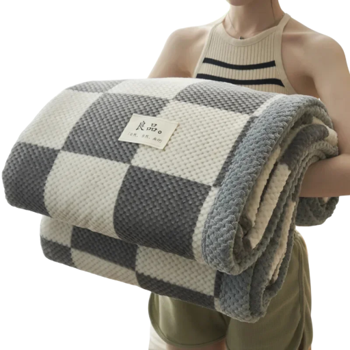 Varm tæppe med store tern 180 x 200 cm 1,3 kg Stort chenille tæppe med kantning Lunt quiltet tæppe til to personer