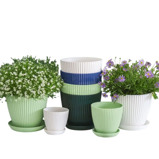 Vaso decorativo redondo com prato 13 x 11 x 10 cm Vaso de resina para plantas vivas Decoração exterior e interior Material resistente