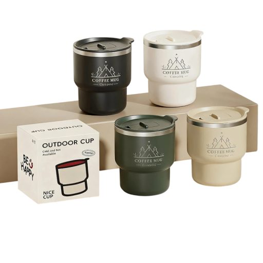 Vaso térmico con tapa abatible 400 ml doble pared acero inoxidable 304 taza moldeada con inscripción para viajes y uso diario