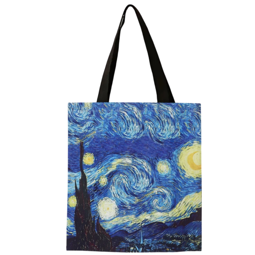 Vászon bevásárlótáska Vincent van Gogh Csillagos éjszaka motívummal 30 x 35 cm Stílusos szövet válltáska vásárláshoz és mindennapi viseletre