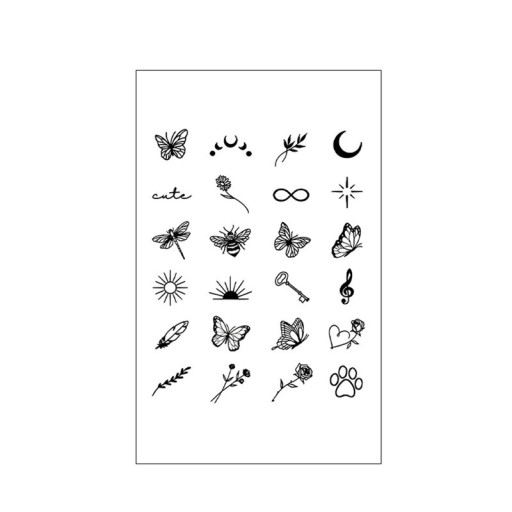 Vattentåliga tillfälliga tatueringar för fingrar Fjäril Måne Sol Nyckel Rosor Noter Oändlighet Minimalistisk tatuering för kvinnor