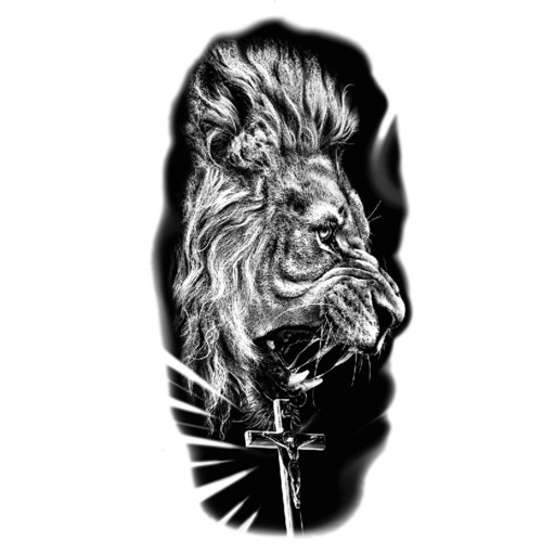 Vattentät tillfällig tatuering 21 x 11,4 cm Rasande lejon med korsfäst Jesus Religiöst motiv Enkel applicering Hållbar tatuering Symbol för tro och styrka