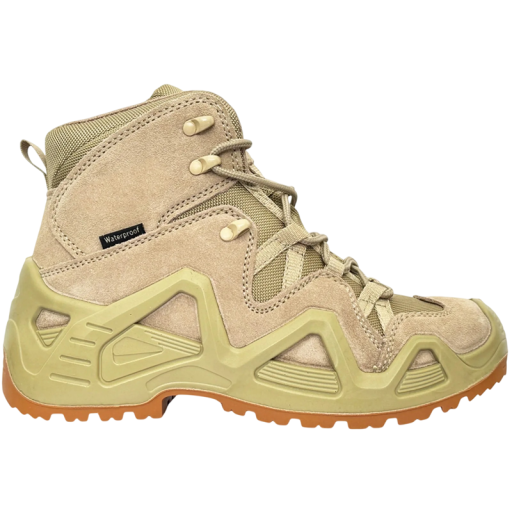 Vattentäta herrarbetsankelboots med snörning i tyg och konstläder beige för arbete och utomhusbruk