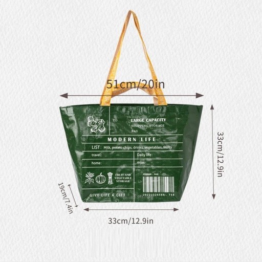 Vedenpitävä ostoskassi 33 x 33 cm PP-kankaasta Valkoinen tai vihreä painatuksella Kannettava suuri kassi vihanneksille ja ostoksille