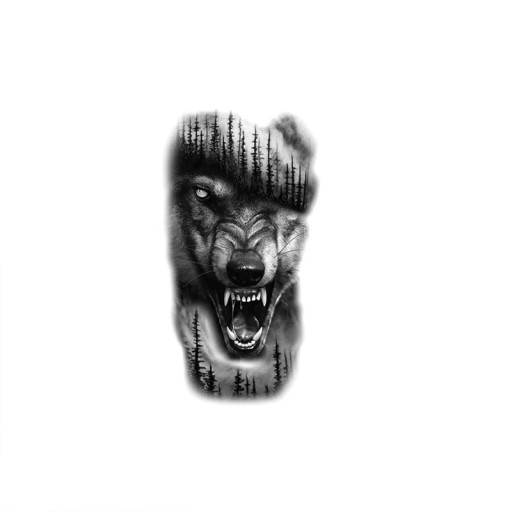 Vedenpitävä väliaikainen tatuointi 21 x 11,4 cm Raivoava susi metsässä Villi aihe Helppo kiinnittää Kestävä tatuointi Eläinkuvio Luonnon symboliikka