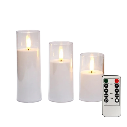 Velas LED sin llama de 7,5 x 10-15 cm, lámparas acrílicas parpadeantes con temporizador y control remoto, funciona con pilas, decoración para bodas, fiestas de Navidad.