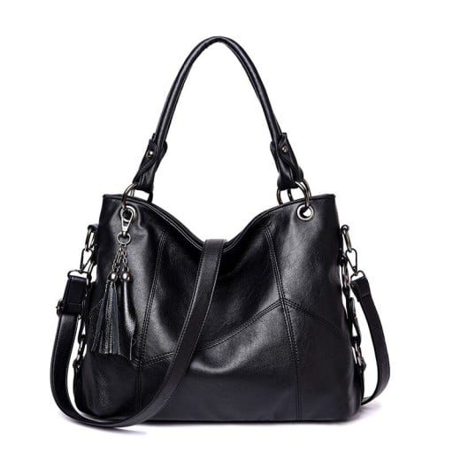 Veľká dámska kabelka do ruky aj cez rameno 37 x 27 x 14 cm S horným uchom a odnímateľným popruhom Ozdobný strapec a dekoratívne švy