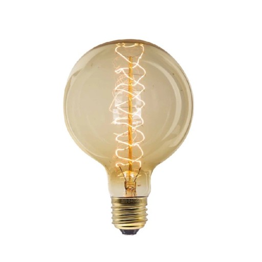 Veľká guľatá žiarovka Edison so spirálovým vláknom G125 E27 40 W 220 V 12,5 x 18 cm Sklo a mosadzná pätica Teplé svetlo Do hotelovej recepcie