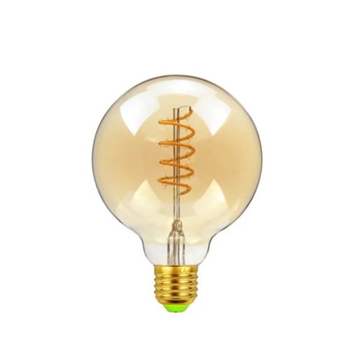 Velká kulatá LED žárovka G125 se spirálou Stmívatelná 4 W 220 V 12,5 x 17,5 cm Jantarová skleněná koule Teplá bílá 2700 K Nad jídelní stůl