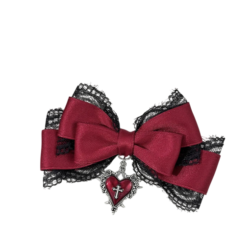 Velká vlasová mašle cca 15 cm Krajka Ozdobné srdce Kovová spona Látková ozdoba Elegantní vlasový doplněk