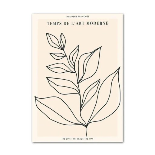 Velkoformátový plakát abstraktní rostlina liniová kresba 50 × 70 cm tisk na plátno černo béžové minimalistické provedení dekorace