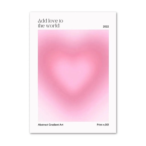 Velkoformátový plakát na zeď s gradientním srdcem 50 x 70 cm tisk na plátno růžový rozostřený motiv bez rámu dekorace interiéru