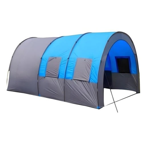 Velký kempingový stan pro rodinu tunelový nepromokavý 480 x 310 x 210 cm se dvěma ložnicemi modro-šedý na kempování a festivaly
