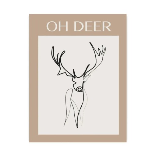 Velký plakát na zeď abstraktní jelen 40 x 50 cm tisk na plátno béžový měkký plakát minimalistická dekorace do interiéru bez rámu