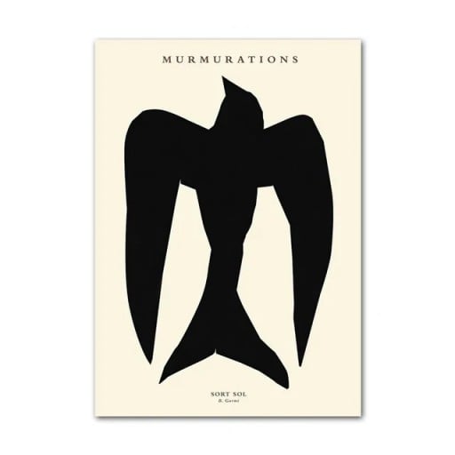 Velký plakát na zeď černá abstraktní vlaštovka 50 × 70 cm tisk na plátně černo béžový minimalistický motiv dekorace interiéru