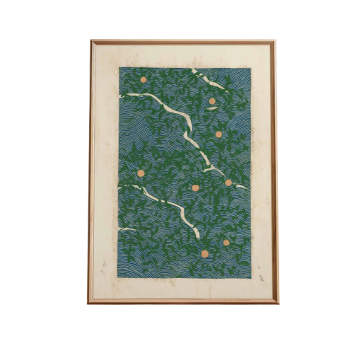 Velký plakát na zeď modro-zelená abstrakce japonský motiv 50 × 70 cm tisk na plátno modrý zelený moderní obraz do interiéru bez rámu