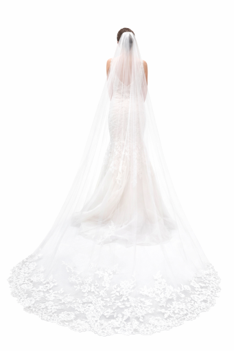 Velo de boda 3 m Catedral Largo Con peina Con borde de encaje Tul Blanco Marfil blanco Velo de lujo para vestidos de novia