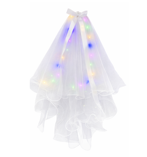 Velo de boda con iluminación LED Lazo con perlas Accesorio capilar luminoso para despedida de soltera boda celebración