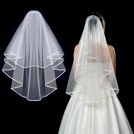 Velum nuziale 78 cm Doppio Tulle Con pettine Bordato in nastro Bianco Avorio Velum delicato per abiti da sposa