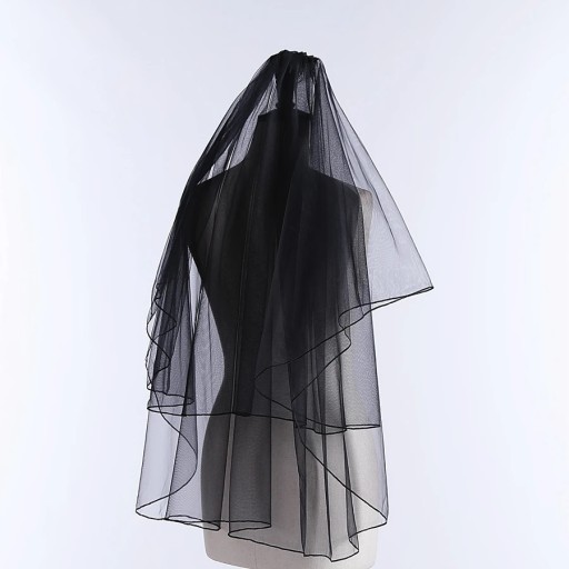 Velum nuziale nero 87 cm Doppio strato in tulle con pettine Lunghezza gomito Orlo semplice Velum elegante per la sposa