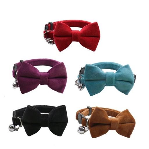 Velvet Collar for Cats and Small Dogs 1 x 28 cm Safety Buckle Bow Bell Adjustable Decorative Collar