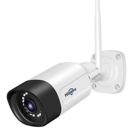 Venkovní bezdrátová WiFi IP kamera 5MP s nočním viděním a mikrofonem, objektiv 3,6 mm, vodotěsné kovové tělo, bílá, pro zabezpečení domu