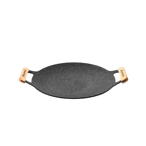 Venkovní grilovací pánev 34 cm Maifan s nepřilnavým povrchem a dřevěnými uchy Pánev na sporák pro grilování masa zeleniny ryb BBQ