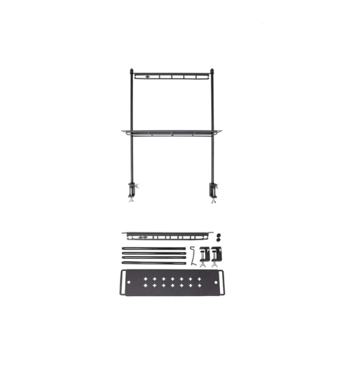 Venkovní hliníkový úložný stojan 46×47 cm lehká konstrukce organizér na kempingový stůl s policí a háčkem