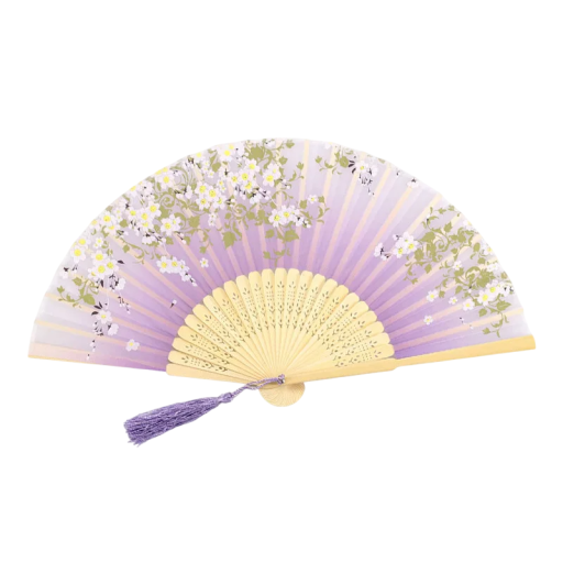Ventaglio decorativo cinese in bambù 21 cm Ventaglio pieghevole giallo-viola con motivo floreale per danza decorazione fotografia stile orientale