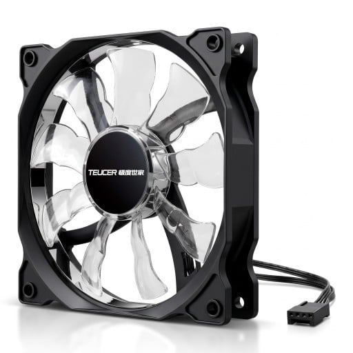 Ventilatore per PC TEUCER 120 mm LED retroilluminato Silenzioso 1300 giri/min Cuscinetto idraulico Grande connettore 4pin 12 V Nero Per raffreddamento PC