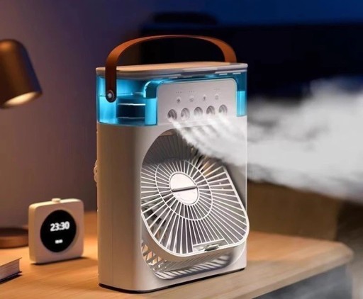 Ventilatore umidificatore multifunzionale a cinque aperture 5 W Raffreddatore d'aria portatile Funzionamento ultra silenzioso Alimentazione USB Ideale per casa e ufficio