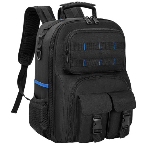 Verktygsryggsäck med organisatörer 39 x 29 x 20 cm svart arbetsryggsäck med fickor och avdelningar för överskådlig förvaring av verktyg