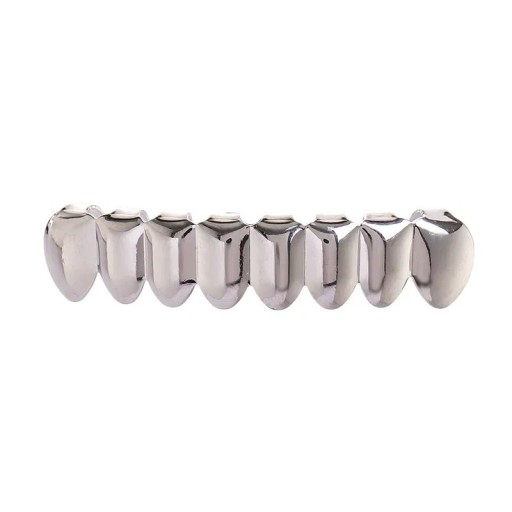 Versilberte Hip-Hop-Zahngrills, 7,2 x 1,2 cm, oberer Grillz mit Silikoneinsatz, glänzender Zahnschmuck, modisches Accessoire für Männer und Frauen