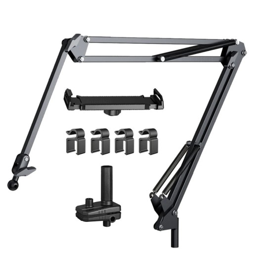 Verstelbare tablet houder voor bed met lange arm 4–12,9" Draaiende metalen standaard voor comfortabel films kijken en lezen zonder te houden