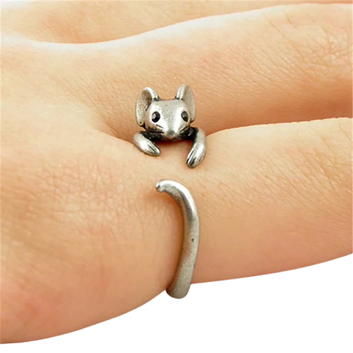 Verstellbare Größe Offener Damenring Maus Antik Silberfarbe Edelstahl Tierischer Schmuck für Tierliebhaber