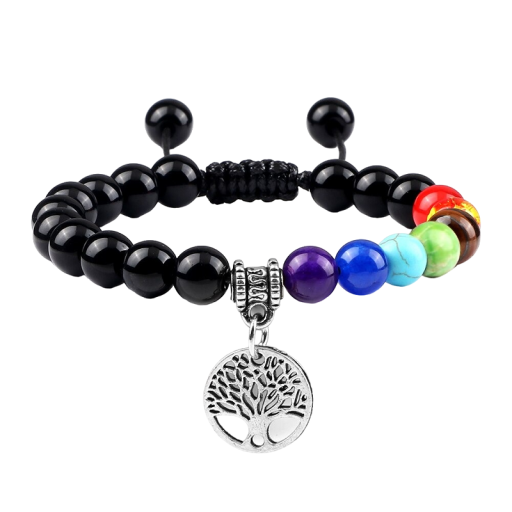 Verstellbares Sieben-Chakren-Armband mit Obsidianperlen