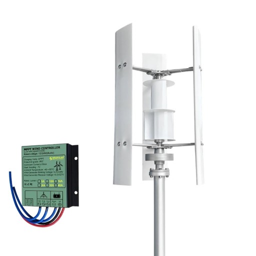 Vertical Wind Turbine 3000 W Quiet and Silent Operation 12 V MPPT Charge Controller White For Home Wind Power and Cottage