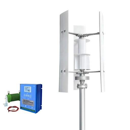 Vertical Wind Turbine 3000 W Quiet Silent Operation 12 V MPPT Hybrid Controller with LCD White For Charging Batteries at the Cottage and Garden