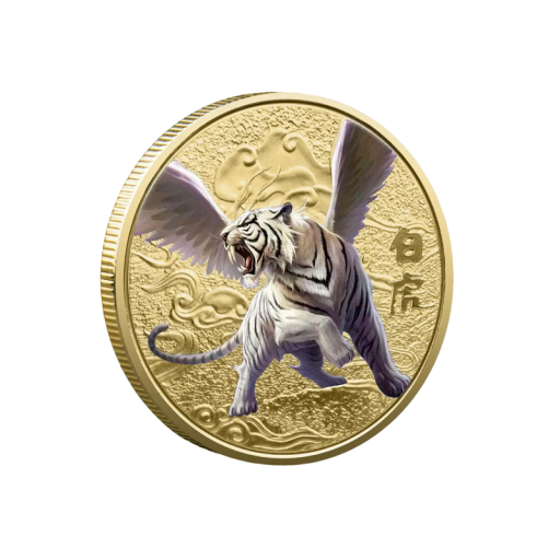 Verzamelmunt met Chinese mythische dieren Herdenkingspenning voor geluk Munt met Chinese mythologie Herdenkingsmunt verguld en beschilderd 4 x 0,3 cm