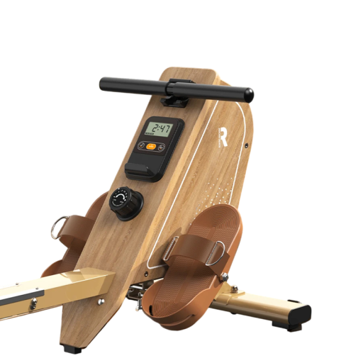 Veslařský trenažér magnetický posilňovací stroj nosnosť 160 kg drevená konštrukcia 16 úrovní odporu svetlo žltý