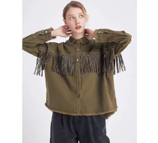 Veste d'automne pour femme avec franges