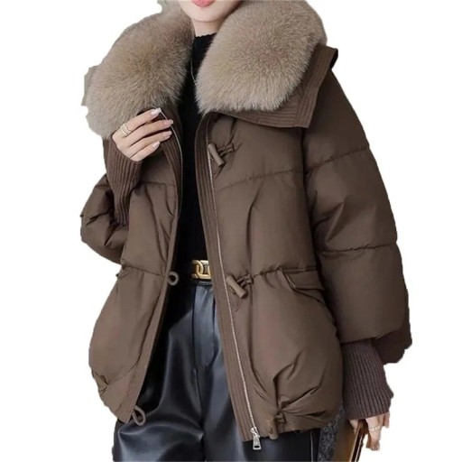 Veste d'hiver femme avec col en fourrure Fermeture éclair Matériau doux et chaud Polyester coton Poches pour les mains Veste élégante pour l'hiver