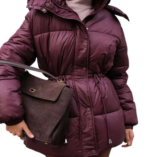 Veste d'hiver pour femmes avec col Veste chaude à pressions avec poches et cordon de serrage à la taille Manteau d'hiver confortable pour un usage quotidien