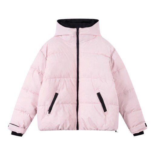 Veste de ski pour femme avec capuche et poches zippées, veste rose matelassée avec manches ajustables pour le ski et les sports d'hiver