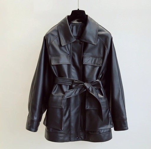 Veste en cuir pour femme avec ceinture P1467