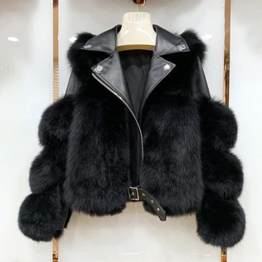 Veste en cuir pour femme avec fourrure